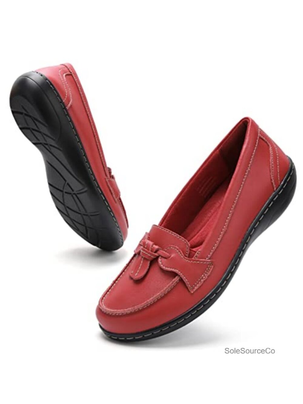 Maichal Women's Leather Loafers Slip On Memory Foam Tassel Dressy Shoes